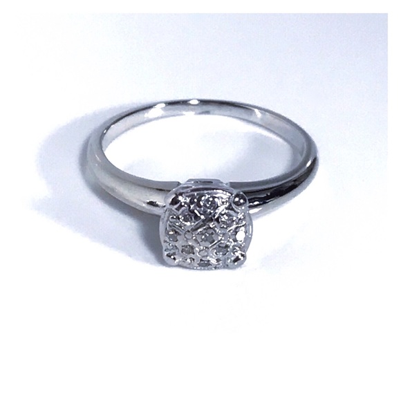 14KT GYPSY SET DIAMOND MID CENTURY MODERN SOLID WHITE GOLD RING - Picture 1 of 13